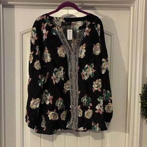 Lane Bryant Black Floral Blouse